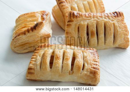 Close view of puff pastry with filling
