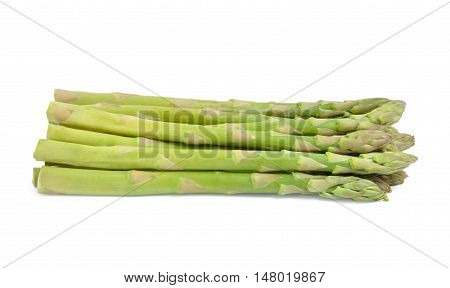 Ripe green asparagus isolated on white background