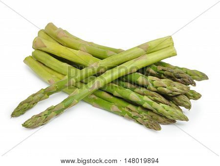 Ripe green asparagus isolated on white background
