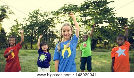 Child Friends Boys Girls Playful Nature Offspring Concept