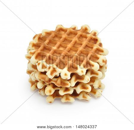 Pile of sweet waffles isolated on white background