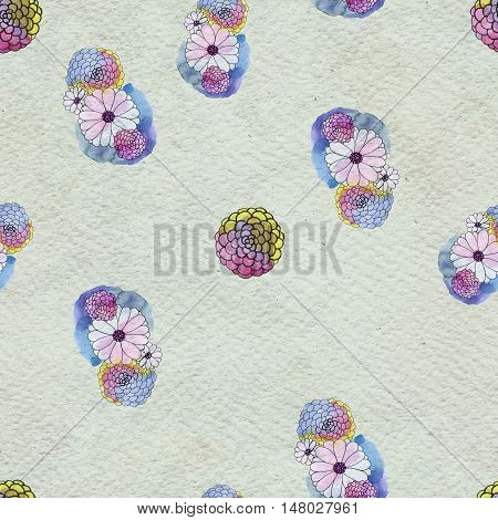 Seamless floral pattern with daisy flowers. Floral watercolor background.