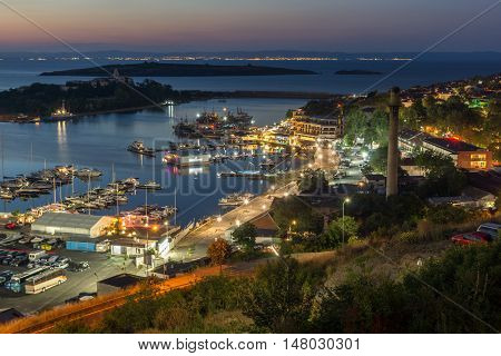 Night Panoramic view of the port of Sozopol, Burgas Region, Bulgaria