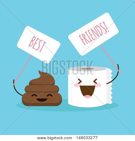 Vector cartoon shit and toilet paper illustration with posters. Comic design concept about friendship