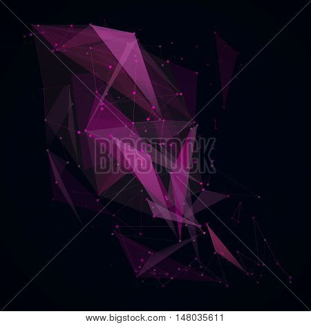 Abstract composition. Minimalistic fashion backdrop design. Black, purple space star icon. Triangle font texture. Modern ad banner. Angle, dot connection fiber. Linking line ornament. Stock vector