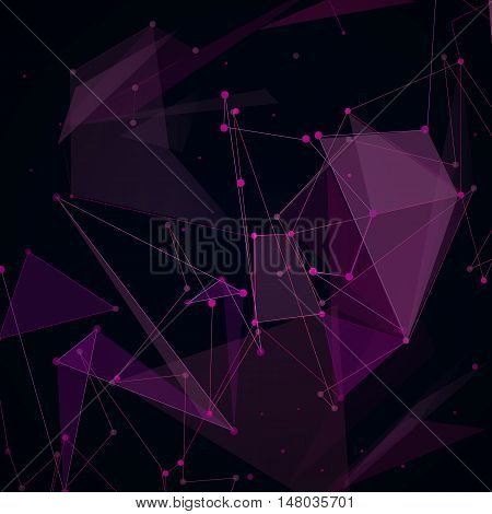Abstract composition. Minimalistic fashion backdrop design. Black, purple space star icon. Triangle font texture. Modern ad banner. Angle, dot connection fiber. Linking line ornament. Stock vector
