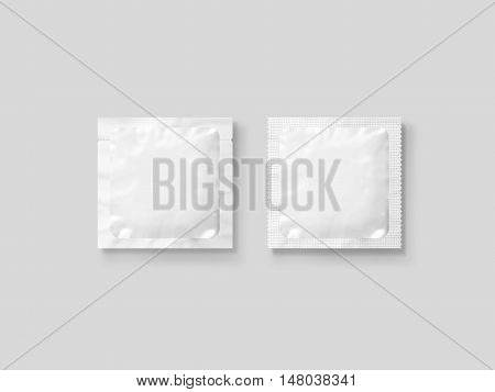 Blank small plastic packet design mockup isolated 3d illustration clipping path. Clear sachet mock up template. Clean white pouch bag for condom wet napkin sugar shampoo or medicine powder.