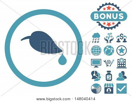 Ecology Leaf icon with bonus images. Vector illustration style is flat iconic bicolor symbols cyan and blue colors white background.