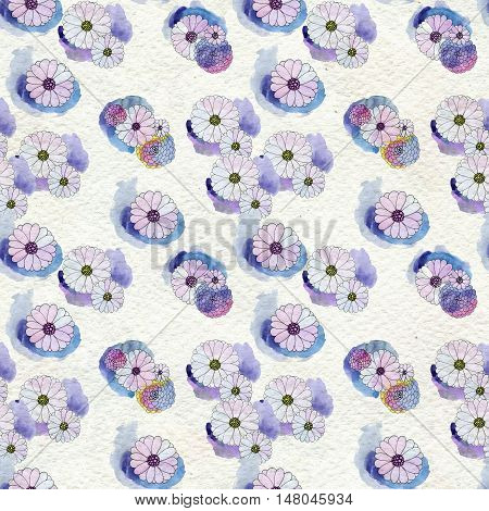 Seamless floral pattern with daisy flowers. Floral watercolor background.