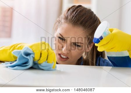 Woman Trying To Cleanse The Stain