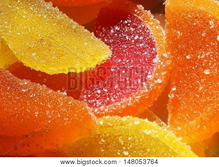Colorful bright fruit jelly candies close up