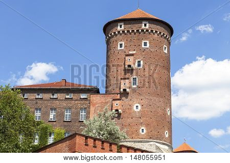 Wawel Royal Castle with Sandomierska Tower Krakow Poland.