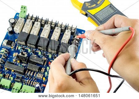 Checking Circuit by Multi-Meter electrical workshop isolated on white background