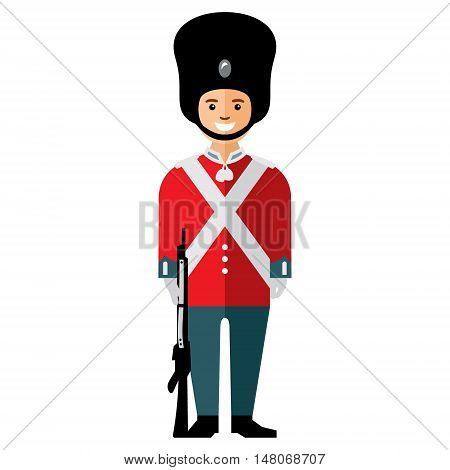 Soldier with the weapon in a big fur hat. Isolated on white background
