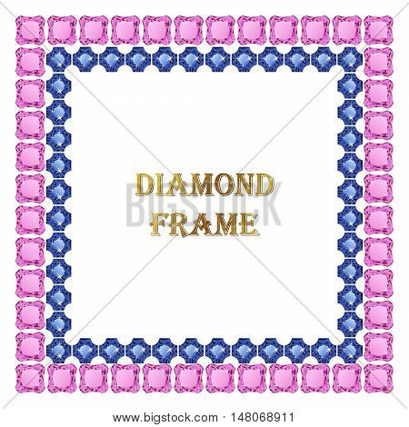 Diamonds square frame. Vector illustration jewelry. Abstract vector border on white background.