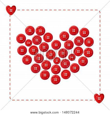 Red heart made from the different buttons.