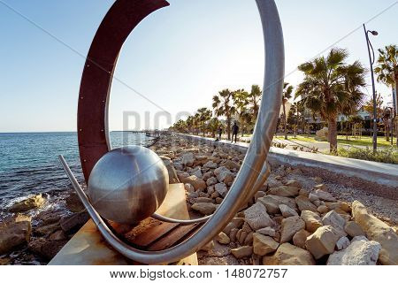 LIMASSOL CYPRUS - MARCH 18 2016: Sculpture at Limassol Molos area. Cyprus
