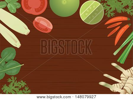 Thai foods ingredients , vegetables on wooden background