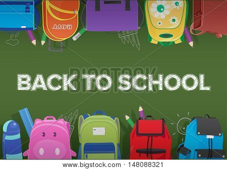vector back to school on chalkboard schoolbags frame school kids concept