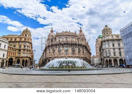 Piazza De Ferrari Main Square In Genoa