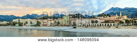 Seashore Promenade In Menton Panorama