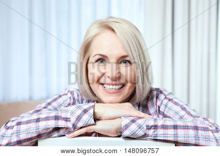 closeup portrait of elegant middle aged woman