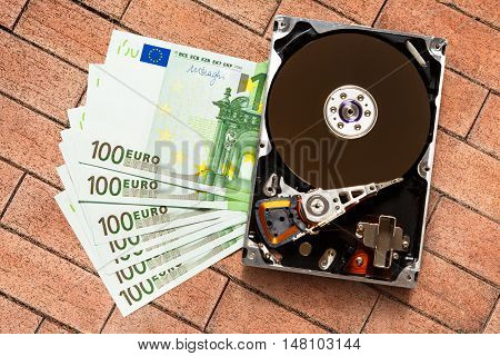 One Hundred Euro Banknotes And Hardisk