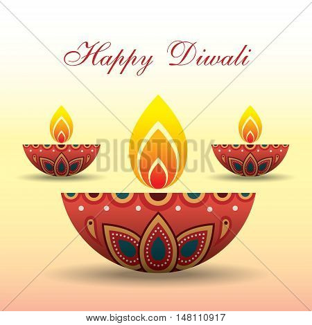 Diwali or Deepavali greeting with beautiful burning diwali diya (india oil lamp). Festival of Lights celebration vector illustration.