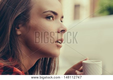 Pretty Girl Drinks Coffee