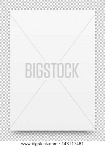 A2 white poster realistic template, mock-up with margins, realistic shadow and transparent background for design concepts, presentations, web, identity, prints. Vector illustration.