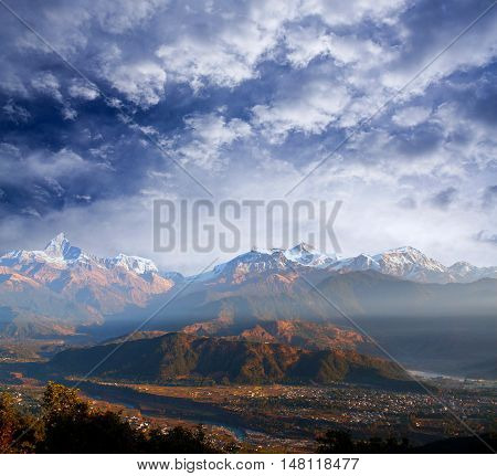 Himalayan Mountain Landscape From Sarangkot Hill, Pokhara, Nepal