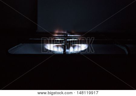 night burning fire on a tile for cooking