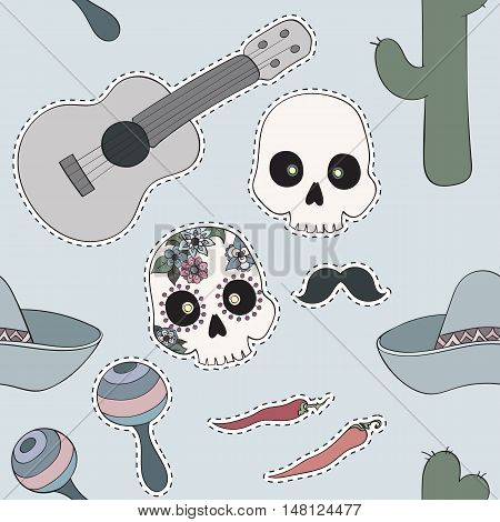 Seamless pattern with collection of Cinco de Mayo design elements vector illustration
