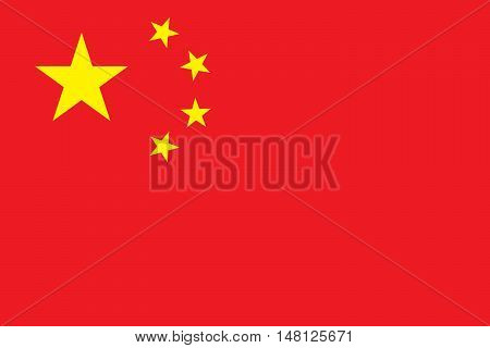 National flag of the Peoples Republic of China. The red banner charged in the canton with five golden stars. Proper official colors and proportions. Vector eps8 illustration.