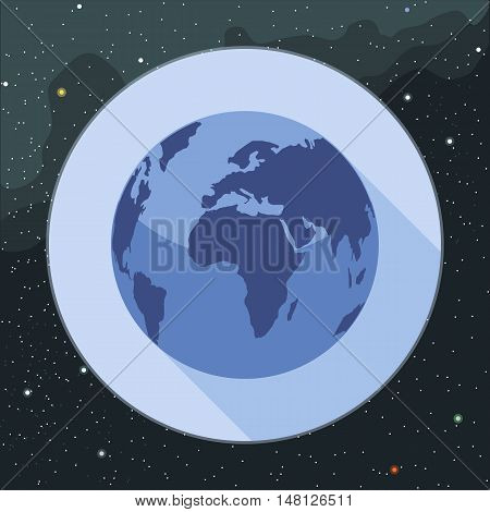 Digital vector planet earth icon, over stelar background, flat style.