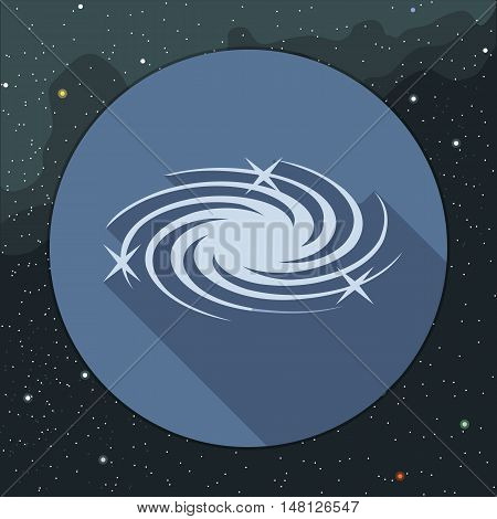 Digital vector milky way galaxy icon with stars, over stelar background, flat style.