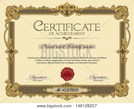 Certificate of Achievement  with Vintage Ornament Frame.