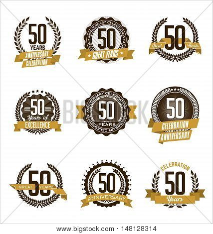 Set of 50th Year Retro Anniversary Badges.
