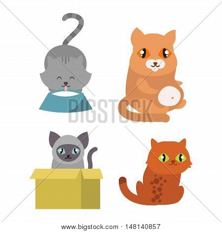 Cats collection vector silhouette. Cute domestic cats different animals. Different cats young adorable tail symbol playful paw. Cartoon funny standing drawing domestic pussy characters set.