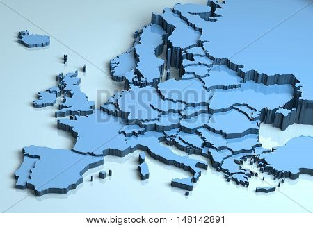 Europe 3D map shape illustration continent mainland countries