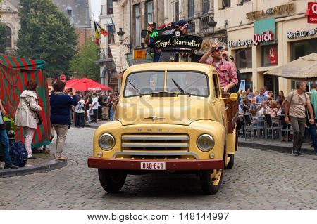 BELGIUM, BRUSSELS - SEPTEMBER 06, 2014: Belgian Beer Weekend 2014. The most famous beer festival in Belgium. Parade of beer manufacturers.