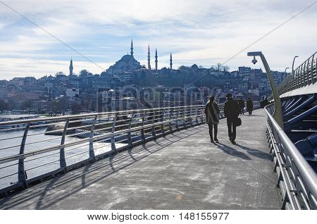 Istanbul Turkey - December 28 2014: The Süleymaniye Mosque is an Ottoman imperial mosque located on the Third Hill of Istanbul Turkey. It is the largest mosque in the city and one of the best known sights of Istanbul.