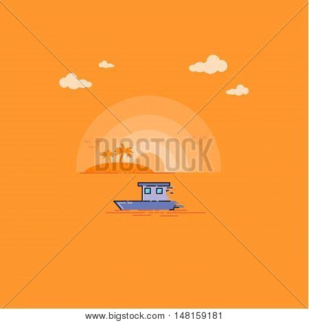 Tropical Sea Landscape outline vector art illustration