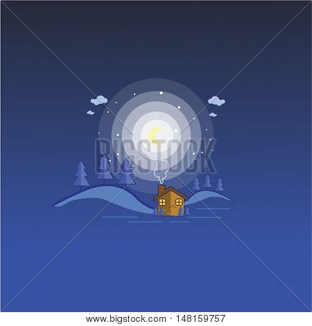 House and mountain landscape outline vector art illustration