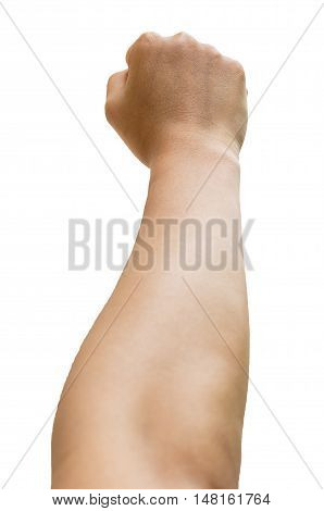 Hand with clenched a fist isolated on a white background. Clipping path included.