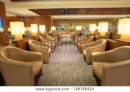 SINGAPORE - CIRCA AUGUST, 2016: The KrisFlyer Gold Lounge at Singapore Changi Airport's Terminal 2. Changi Airport is the primary civilian airport for Singapore.