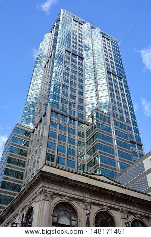 MONTREAL QUEBEC CANADA 09 15 2016: Le 1501 McGill College, also known as La Tour McGill, is a 158 m (518 ft), 36-storey skyscraper in Downtown Montreal.