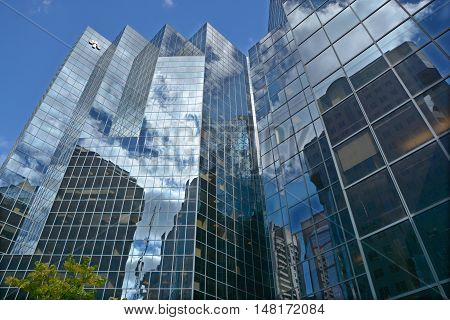 MONTREAL QUEBEC CANADA 09 15 2016: 1981 McGill College is an 82 m (269 ft), 20-storey office complex in Montreal, Quebec, Canada. The building was designed by WZMH Architects