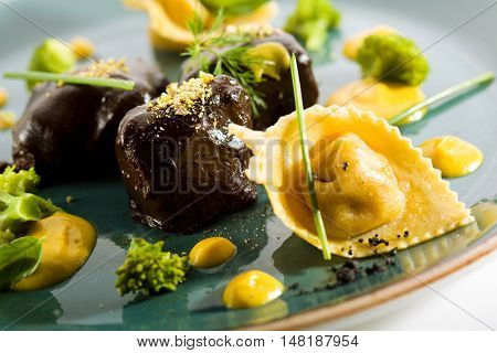 Glazed Beef Cheek with Tortellini and Broccoli