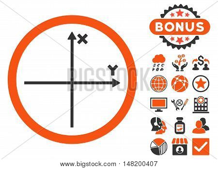 Cartesian Axis icon with bonus pictures. Vector illustration style is flat iconic bicolor symbols, orange and gray colors, white background.